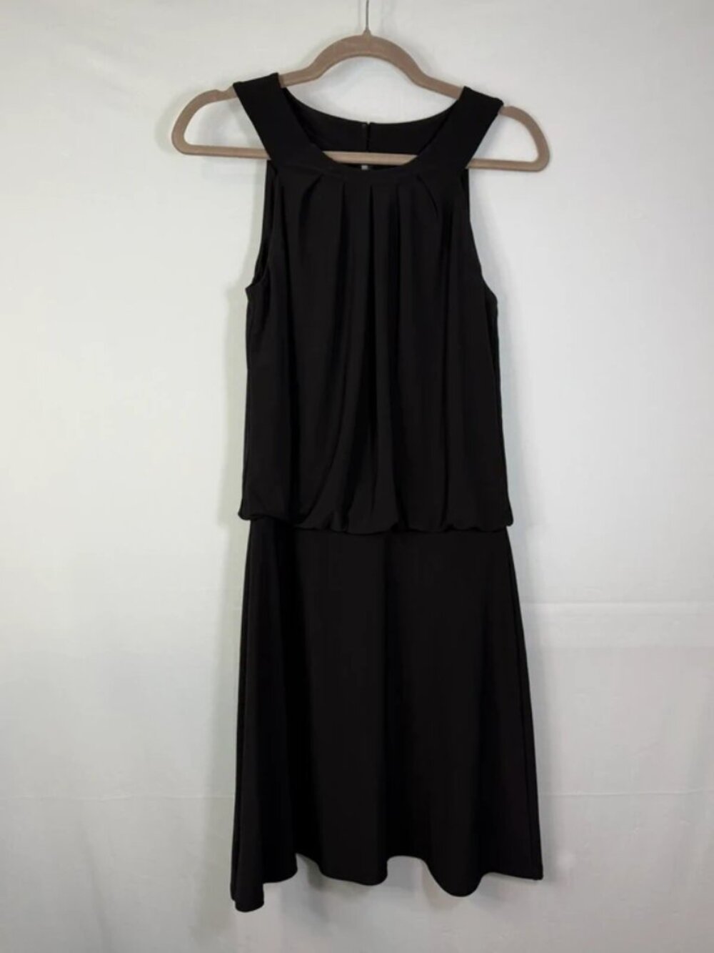 White House Black Market Dress Womens 0 Black Blouson Pleated High Neck Cocktail
